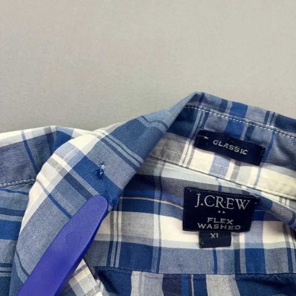 J. Crew Flex Washed Button Down Shirt Plaid‎ Classic Fit XL Boho Preppy Retro